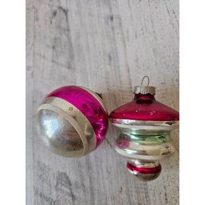 Vintage radko shiny Brite UFO ball pink white striped ornament mercury glass Xma